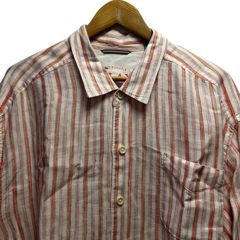 Tommy Bahama Relax Mens XXL Button Front Linen L/S Shirt Orange/White Stripe euc